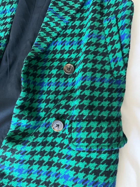 Kahlana Barfield Brown- Green & Blue Houndstooth Sleeveless Blazer Vest - Picture 4 of 6
